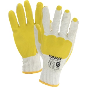 Sara Workwear Работни ръкавици yellow bruk - памучно-полиестерни, покрити с латекс (1-19-rpl013-20-34-10)