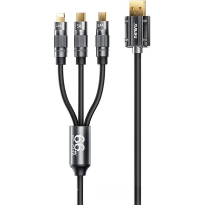 Remax 661569 multifunkční nabíjecí a datový 3v1 / Micro USB + Lightning + USB-C / 1,2m černý