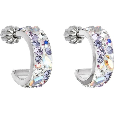 Pavona Stříbrné náušnice kruhy s krystaly Swarovski fialový půlkruh 31118.3 Violet