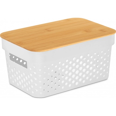 Kinvara Plastová nádoba s bambusovým víkem 26 x 17,5 x 12,5 cm bílá