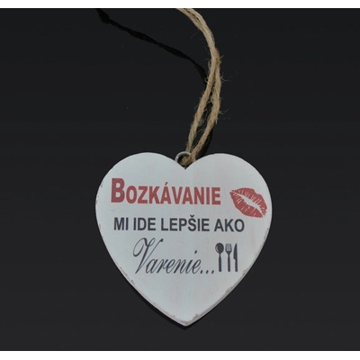 Tabuľka drevená srdce 7cm Bozkávanie