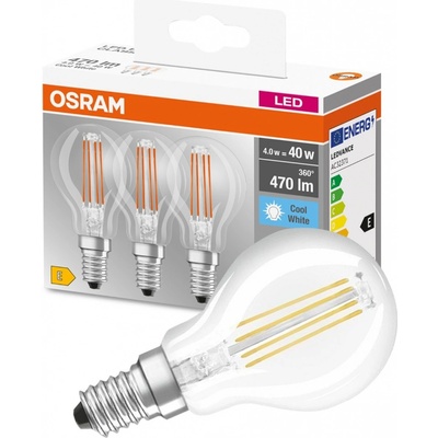 Osram 3PAK LED žiarovka E14 P45 4W = 40W 470lm 4000K Neutrálne 320° vlákno pätice