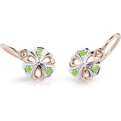 Danfil dětské náušnice kytičky C2230 z růžového zlata s kamínky Peridot Green zapínání brizura