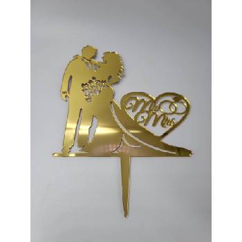 Image 1 of Loranc Топер за торта -Сватбена двойка, златист
