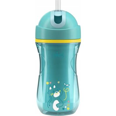 Chicco Netečúci hrnček so slamkou, nekvapkajúci, 266 ml tyrkysový