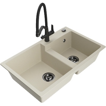 Mexen Tomas двоен гранитен мивка с кухненски смесител Duo, бежов - 6516-69-671701-70-B (6516-69-671701-70-B)