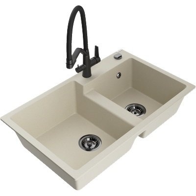Mexen Tomas двоен гранитен мивка с кухненски смесител Duo, бежов - 6516-69-671701-70-B (6516-69-671701-70-B)