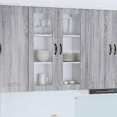 vidaXL Стенен стъклен шкаф PORTO Сив Сонома 80 x 31 x 100 см (885511)