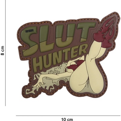 Gumená nášivka 101 Inc nápis Slut Hunter - olivová