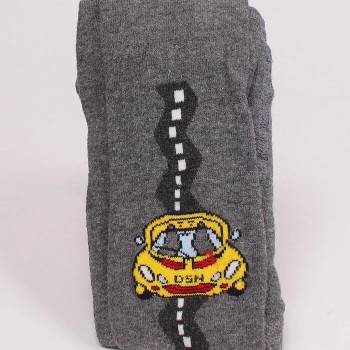 Image 1 of Памучен детски чорапогащник в сиво с жълта кола