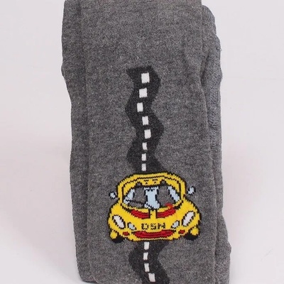 Памучен детски чорапогащник в сиво с жълта кола