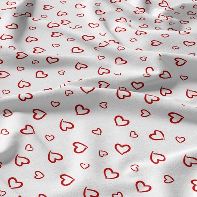 Bavlnená látka 018, vzor srdiečka, farba biela, metráž 160 cm