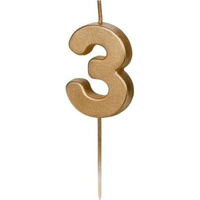 PartyDeco svíčka zlatá na špejli číslo 3 – Zboží Dáma