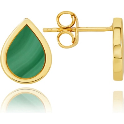 MINET JMG0303GGE00 - Elegantné zlaté náušnice s bielou perlou s malachitom Au 585/1000 1,85g