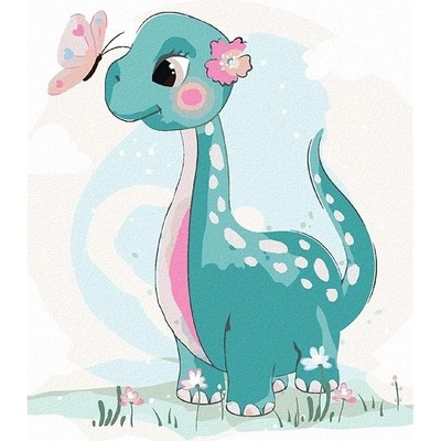 Zuty Malování podle čísel Dinosaurus s motýlkem 80 x 100 cm bez rámu a bez vypnutí plátna