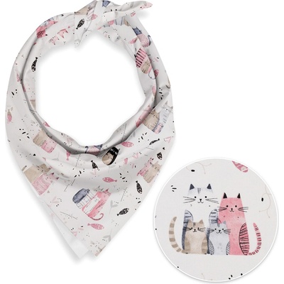 Biante Dětský bavlněný šátek Sandra SA-654 Kočičí svět růžovo-hnědý na bílém – Zboží Dáma