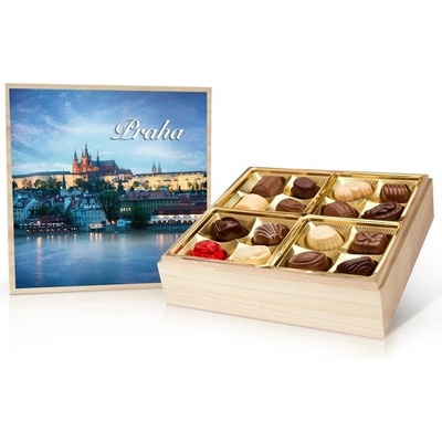 Selllot Praha barevná belgické pralinky v dřevěné dóze 400 g