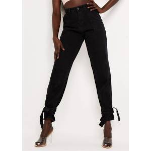 Missy Empire Дънки Missy Empire Denim Tie Ankle Mom Jeans - Black