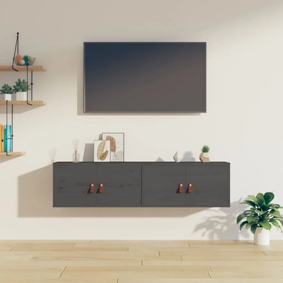 vidaXL Стенни шкафове, 2 бр, сиви, 60x30x30 см, бор масив (818370)