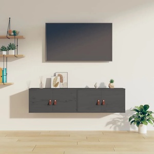 vidaXL Стенни шкафове, 2 бр, сиви, 60x30x30 см, бор масив (818370)