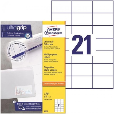 Avery-Zweckform 3652 70 x 42.3 mm papier biela 2100 ks trvalé univerzálne etikety atrament, laser, kópie; 3652