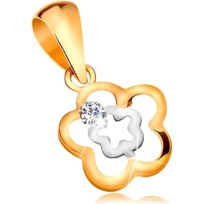 Šperky Eshop Přívěsek ze 14K zlata zvlněný dvoubarevný obrys květu s čirým zirkonem S1GG188.49