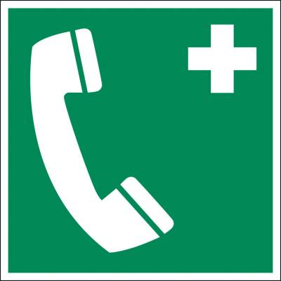 Značka Núdzový telefón, ISO 7010, fólia, fotoluminiscenčná, samolepka, 150 x 150 mm, BJ = 5 ks