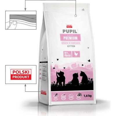 Suché krmivo pre mačky PUPIL Premium KITTEN s vysokým obsahom kuracieho mäsa 1,6 kg