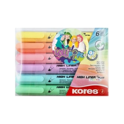 Zvýrazňovače Kores High Liner Plus Pastel LOLLIPOPZ - 6 pastelových barev