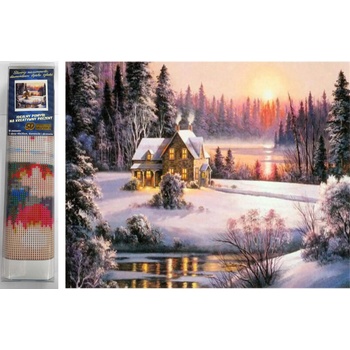 Norimpex - Puzzle Diamant painting: Snow covered house 30x40cm - 1 - 39 piese
