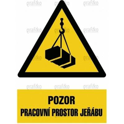 Grafiko | Pozor na zavěšené břemeno - Text obrázku Pozor pracovní prostor jeřábu, Materiál Hliník, Rozměr 297x210mm