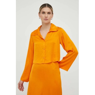 American Vintage Риза American Vintage дамска в оранжево със стандартна кройка с класическа яка (WID06FE23)