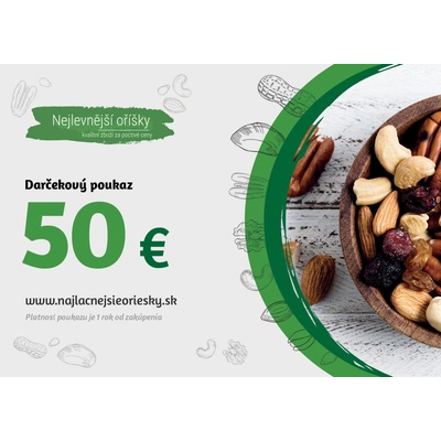 Nejlevnější oříšky Darčeková poukážka v hodnote 50 €