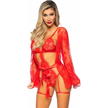 Image 1 of Leg Avenue Teddy, Lace Robe & Ribbon Tie Red M