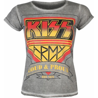 HYBRIS дамска тениска KISS - ARMY - Loud & Proud Distressed Logo Urban- Сив - HYBRIS - ER-65-KISS009-H71-7-GY