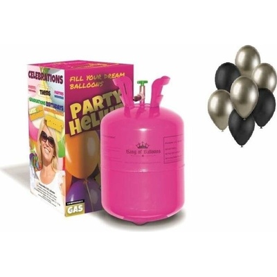 Balónky s héliem Kingofbal Helium a sada latexových balónků – chromovaná barva prosecco a černá 30 cm HEL20-BB-PRC7