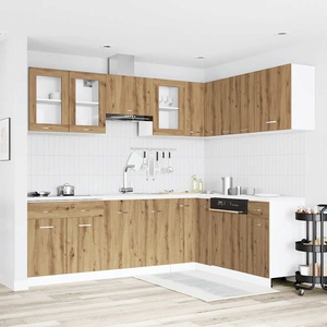 vidaXL Комплект кухненски шкафове, 11 части, "Lyon", дъбов рафт, инженерна дървесина (3328578)