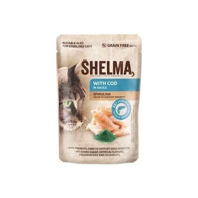 Shelma Bezobilné dušené filetky s treskou a spirulinou v omáčce 85 g