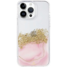 Púzdro DFANS DESIGN transparentné mramorové s kamienkami iPhone 13 Pro Max - ružové