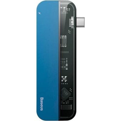 Докинг станция Baseus Transparent Series, от USB C към 1x USB C(PD), 1x USB C, 2x USB A, 1x HDMI, синя (CAHUB-TD03)