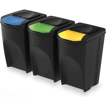 Prosperplast Sada 3 odpadkových košů SORTIBOX recyklovaná černá 3 x 35 L