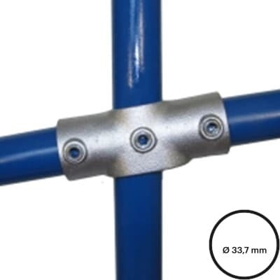 Konstrukční fitinka, spojka ocelových trubek pr. 33,7 mm – úhlový kříž 0-11°s průběžným napojením, 156-B34