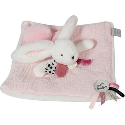 DouDou ET Compagnie Doudou darčeková sada ružová zajačik so štvorcovou dečkou 25 cm