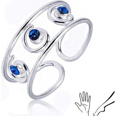 Šperky eshop strieborný prsteň 925 na ruku alebo nohu tri modré zirkóny v špirálach R20.17