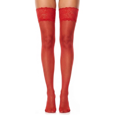 Glamory luxusní samodržící punčochy Comfort 20 DEN s vysokým krajkovým lemem red