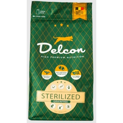 Delcon Cat Sterilized High Premium - супер премиум суха храна за кастрирани котки от всички породи, БЕЗ ЗЪРНО, с домашни птици и риба, Белгия - НАСИПНО
