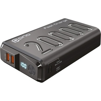 Prio Преносима външна батерия с USB-C порт, и 2xUSB-A изхода - Prio Fast Charge Power Bank 20000 mAh 22.5W (черен) (16748)