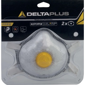 Delta Plus Респиратор delta m2fp2vw / ffp2, с клапан, защита от органични пари, 2 броя в опаковка - бял, регулируем (m2fp2vw)