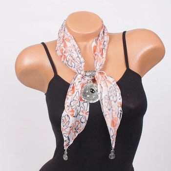 Image 1 of Стилно фишу с оранжеви цветя и бижу