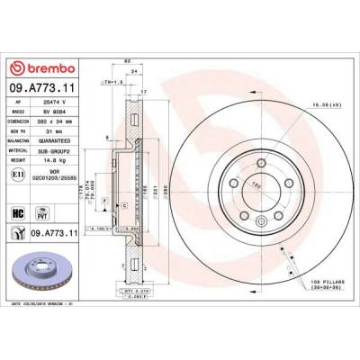 Brzdový kotúč BREMBO PRIME LINE - UV Coated 09.A773.11